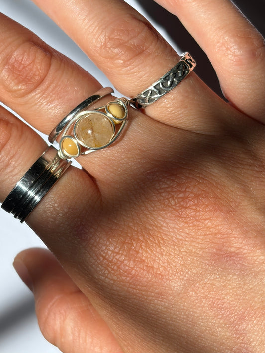 Wire-Wrapped Golden Healer and Mookite Ring (Pandora Size 56 US Size 7.5)