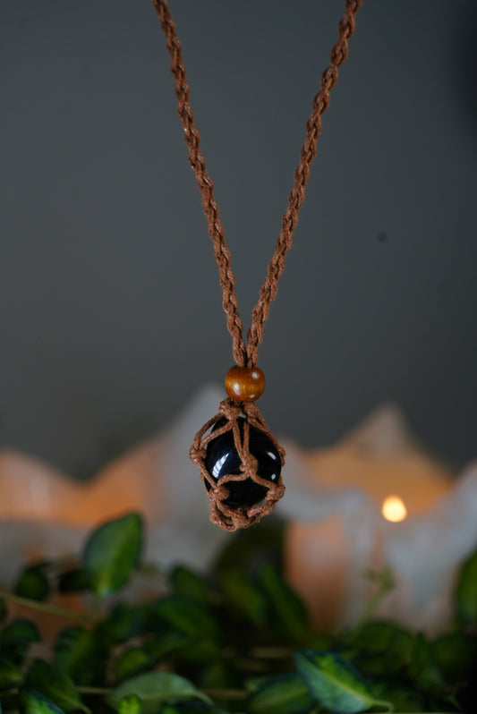 Hand Made Adjustable Obsidian Necklace