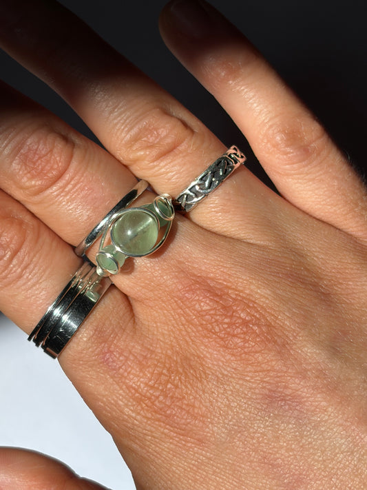Wire-Wrapped Green Fluorite and Green Aventurine Ring (Pandora Size 54 - US Size 7.25)