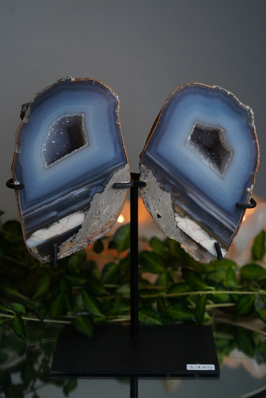 Blue Agate Geodes on custom stand