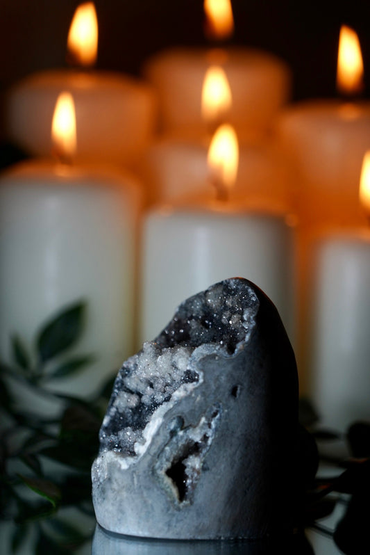 Black Bubble Amethyst x Quartz - Cut Base Cluster