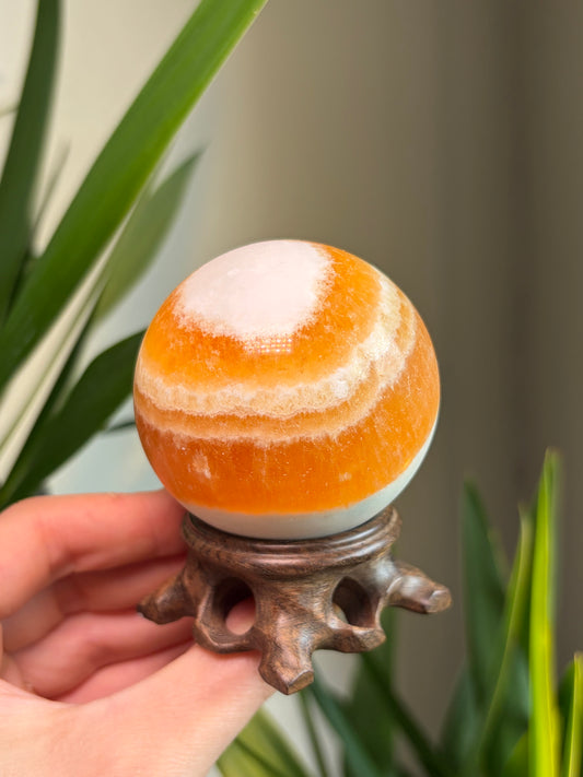 60mm Banded Orange Calcite Sphere with Stand