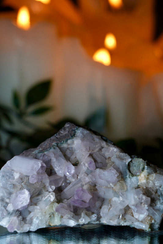 Amethyst X Green Stilbite in Quartz