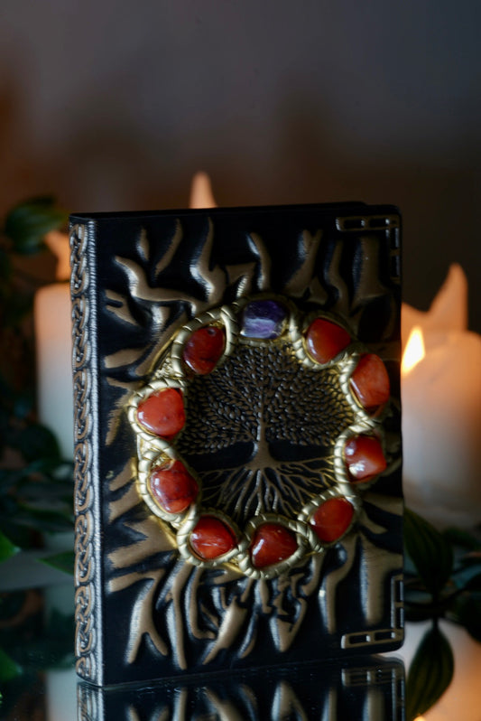 Tree of Life Notebook with Carnelian and Amethyst tumbles