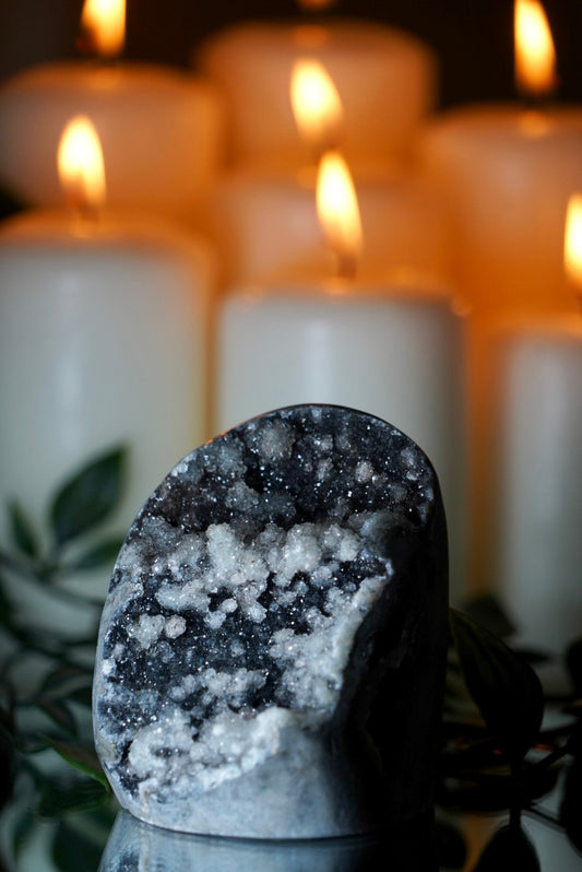 Black Bubble Amethyst x Quartz - Cut Base Cluster