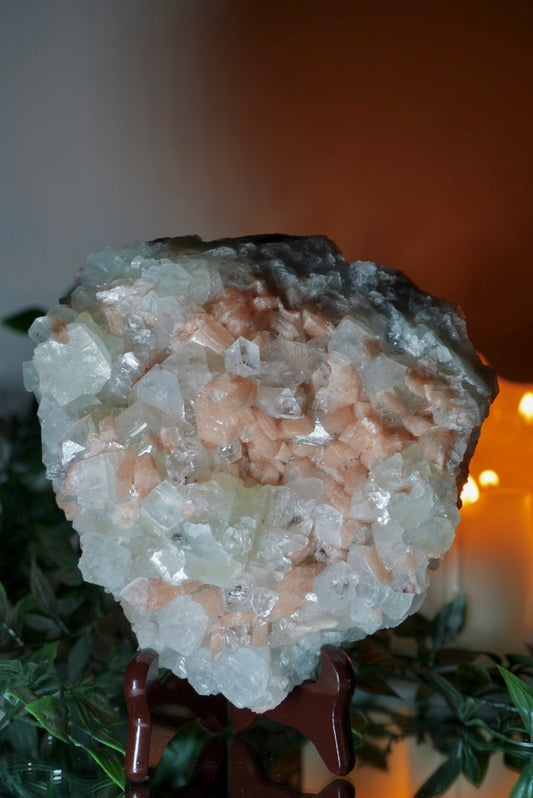 1st Grade White and Green Apophyllite with Stilbite Cluster
