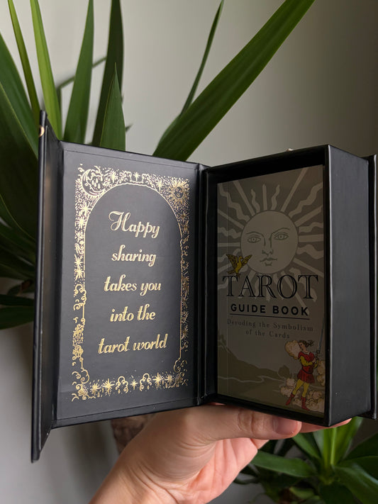 Gold and Black Tarot Deck with Taort Meaning Guide Book