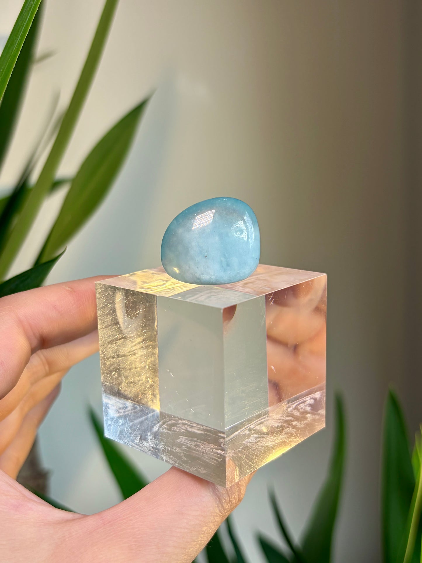 Aquamarine Tumble with Cube Stand