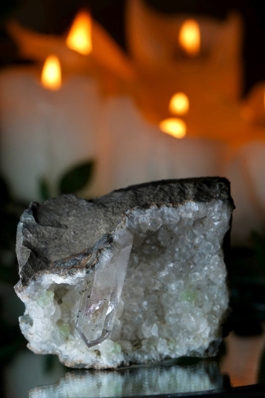 Amethyst X Green Stilbite in Quartz