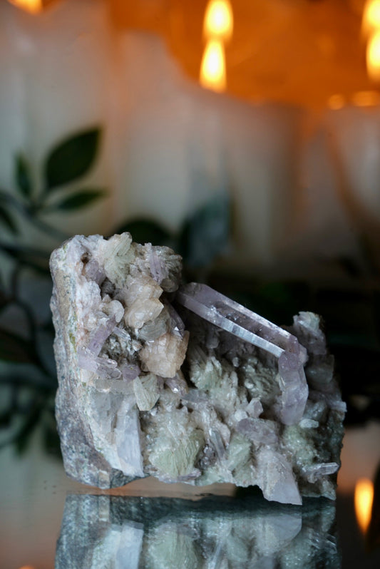 Amethyst X Green Stilbite in Quartz