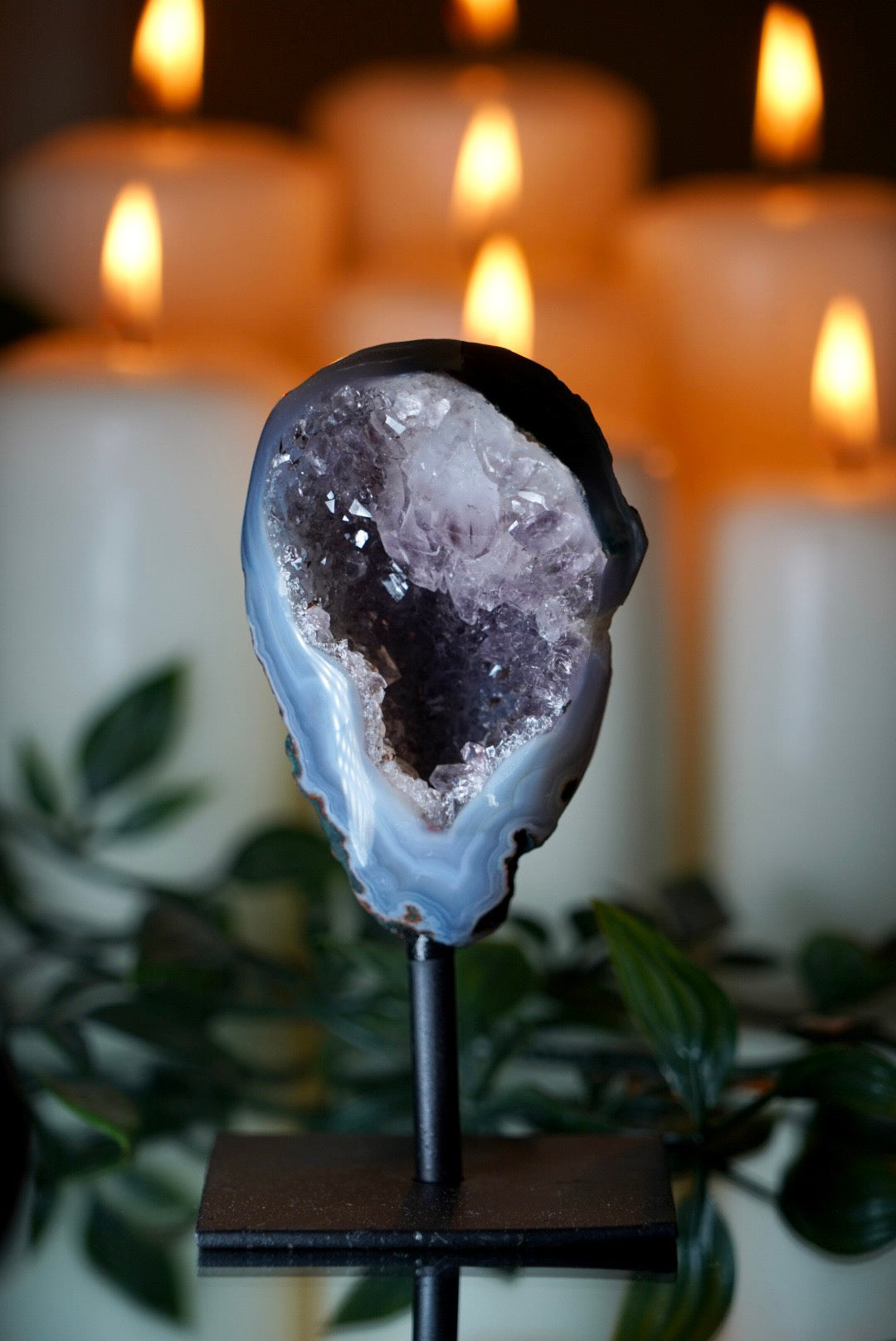 Blue Lace x Amethyst Cluster on Stand