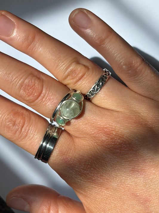 Wire-Wrapped Green Fluorite and Green Aventurine Ring (Pandora Size 54 - US Size 7)