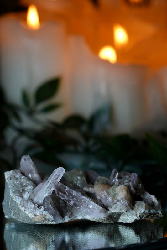 Amethyst X Green Stilbite in Quartz