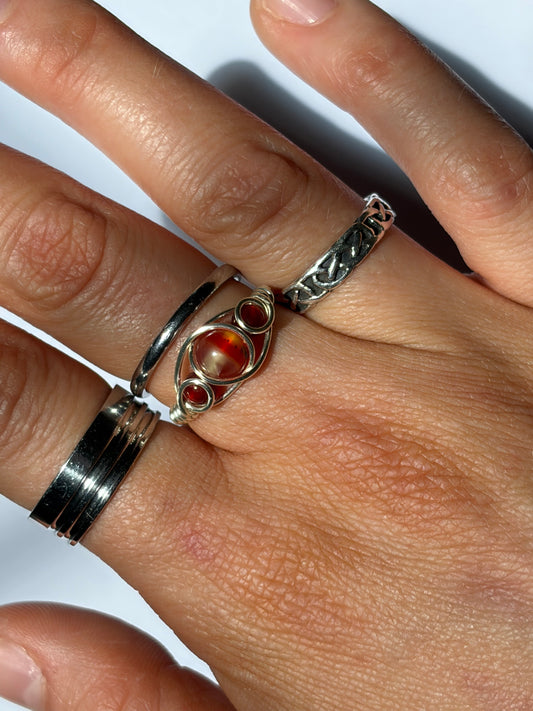 Wire-Wrapped Carnelian Ring (Pandora Size 52 - US size 6)
