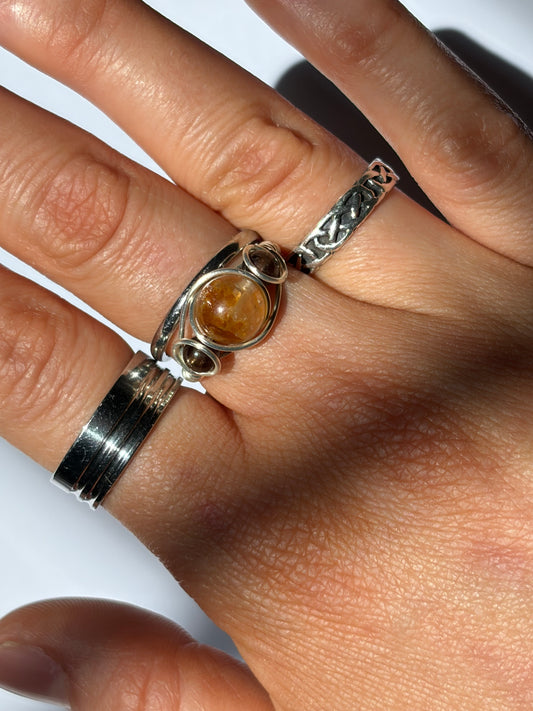Wire-Wrapped Golden Healer with Smokey Quartz (Pandora Size 52 - US Size 6.5)