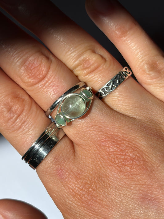 Wire-Wrapped Green Fluorite and Green Aventurine Ring (Pandora Size 51.5 - US Size 6.25)