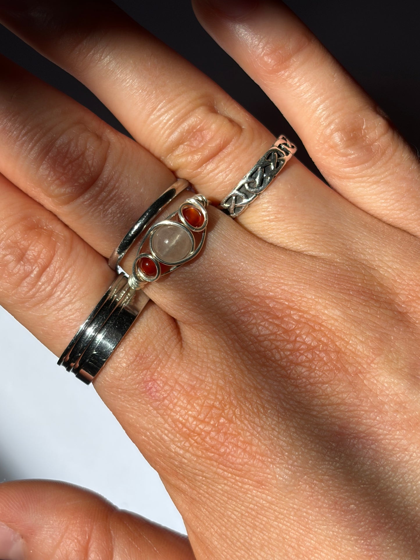 Wire-Wrapped Clear Quartz and Carnelian Ring (Pandora Size 51.5 - US Size 6.25
