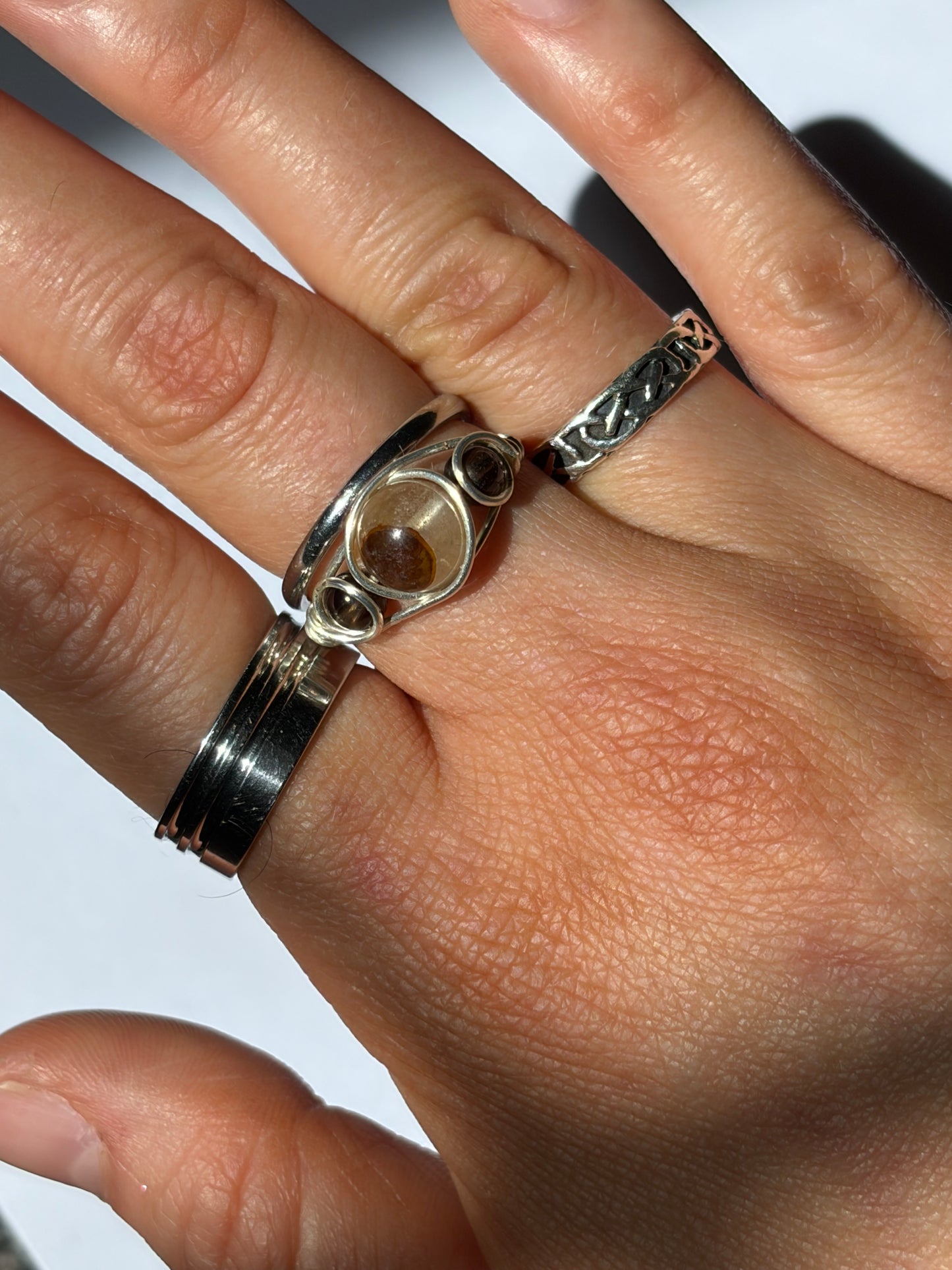 Wire-Wrapped Golden Healer and Smokey Quartz Ring (Pandora Size 54 - US Size 6.25)