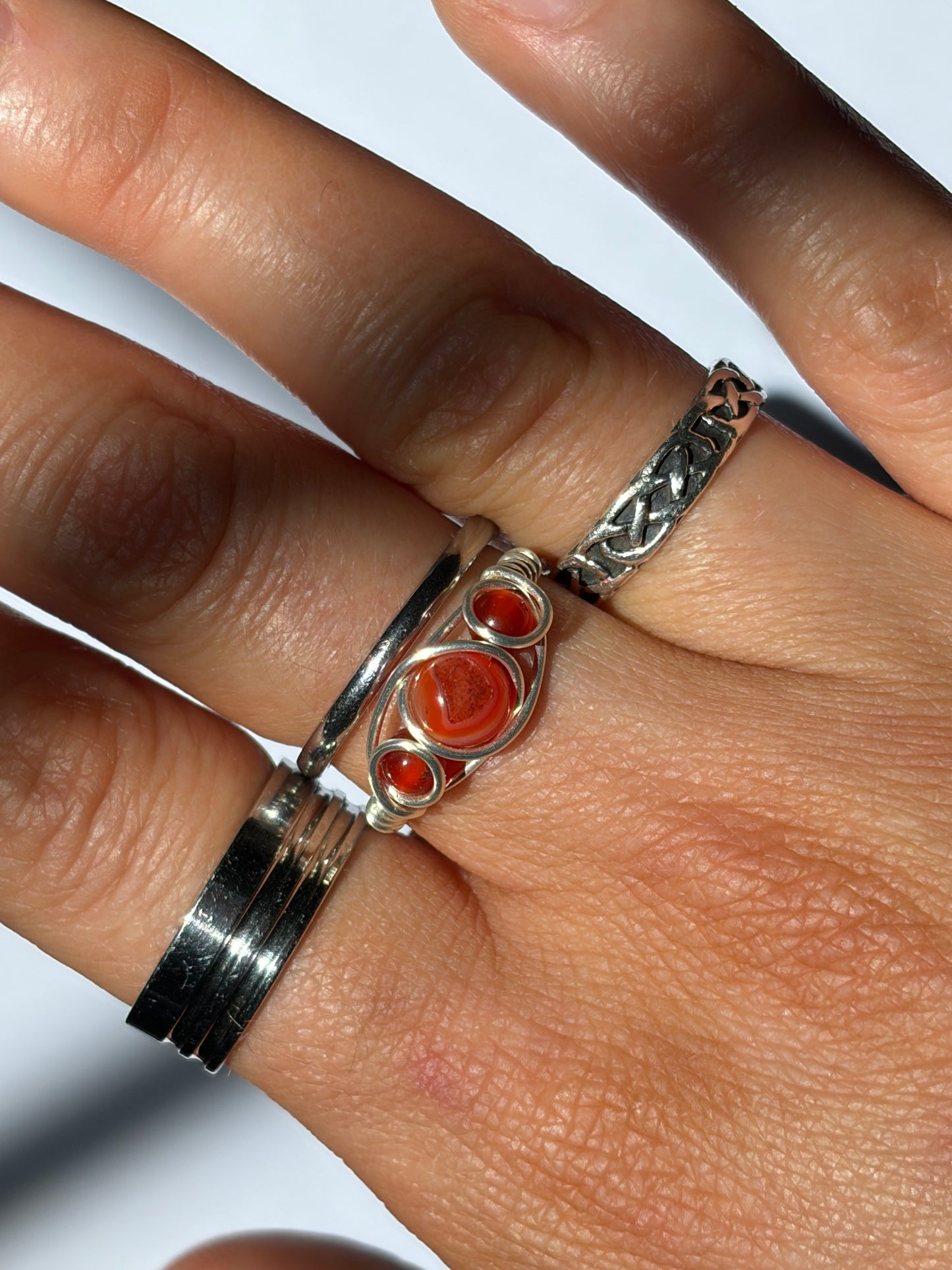 Wire-Wrapped Carnelian Ring (Pandora Size 57 - US size 8)