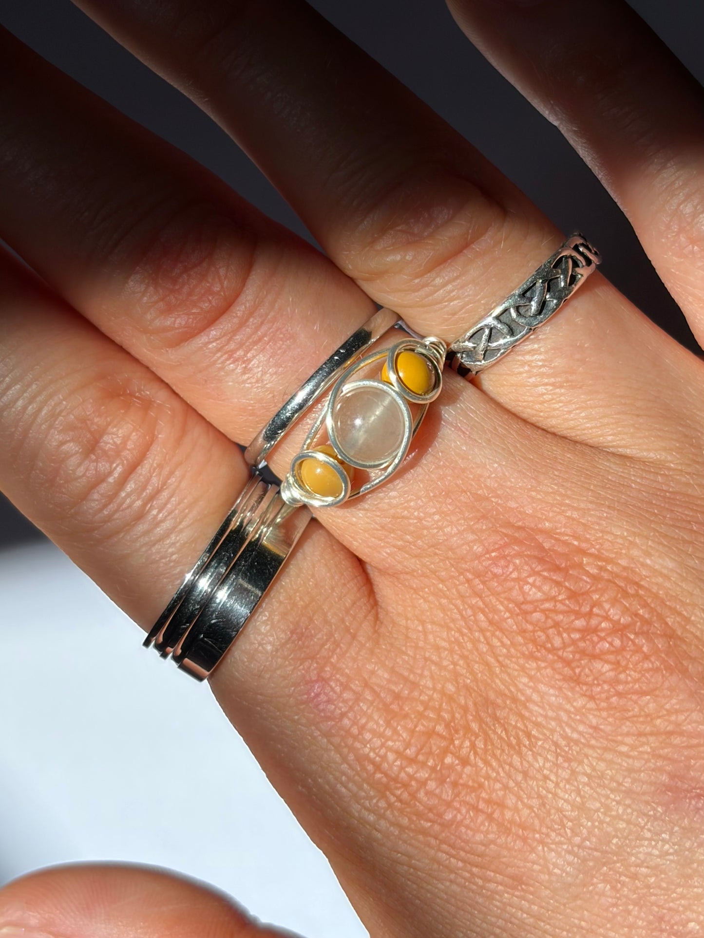 Wire-Wrapped Clear Quartz and Mookite Ring (Pandora Size 53.5 - US Size 6.75)