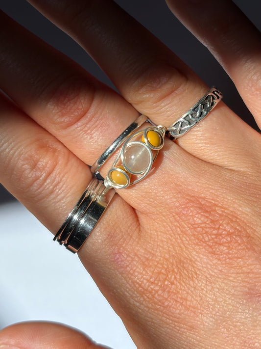 Wire-Wrapped Clear Quartz and Mookite Ring (Pandora Size 53.5 - US Size 6.75)