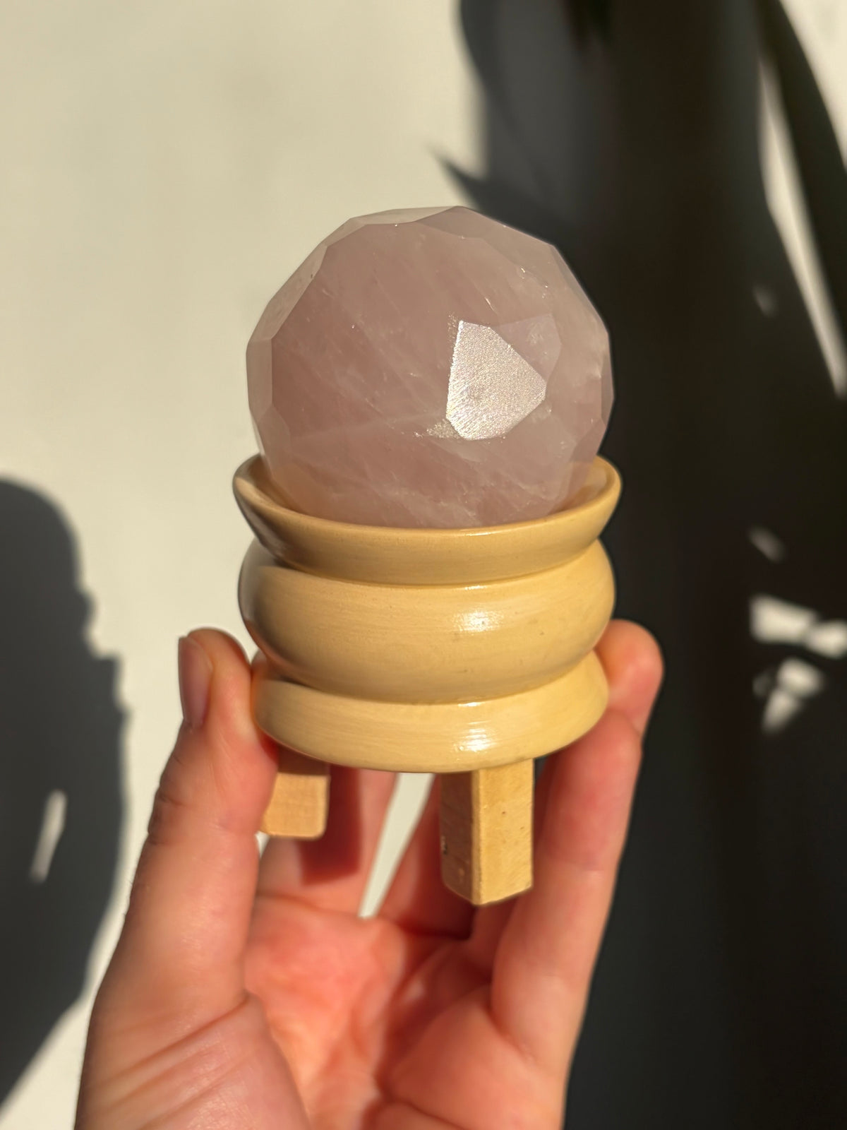50mm Faceted Rose Quartz Sphere with stand