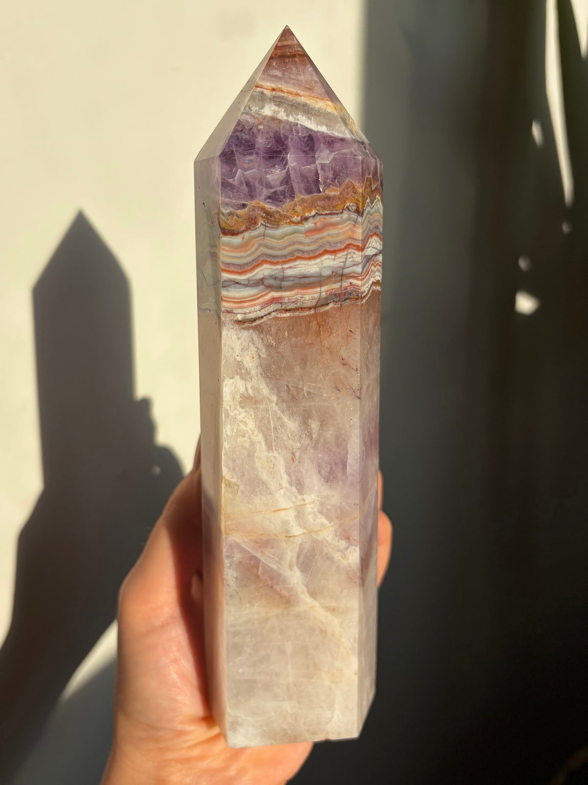 700g Mexican Lace Agate x Amethyst Tower