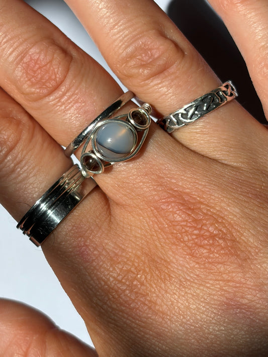 Wire-Wrapped Agate and Smokey Quartz Ring (Pandora Size 57 - US Size 8)