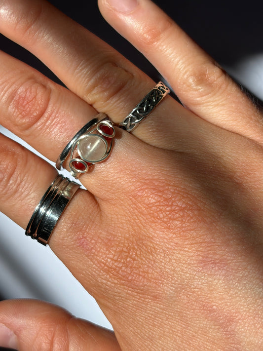 Wire-Wrapped Clear Quartz and Carnelian Ring (Pandora Size 51.5 - US size 6.25)