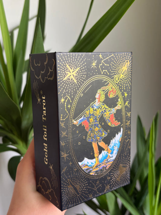 Gold and Black Tarot Deck with Taort Meaning Guide Book