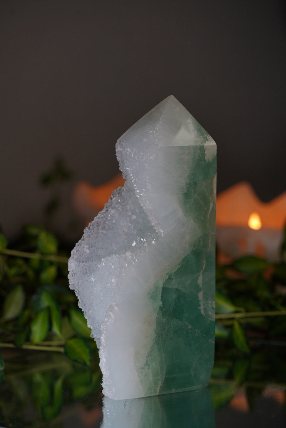 Green Fluorite Cluster Tower