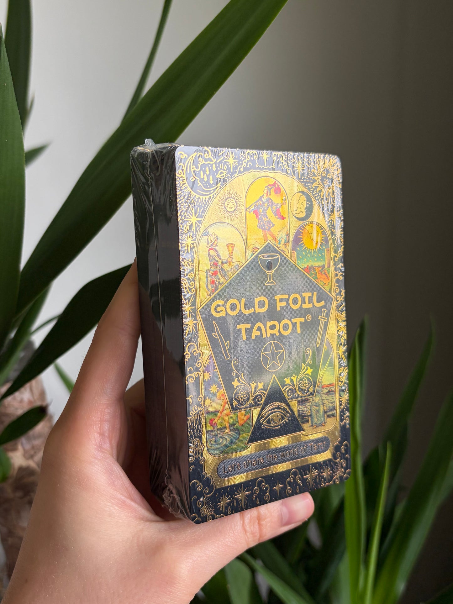 Gold and Black Tarot Deck with Taort Meaning Guide Book