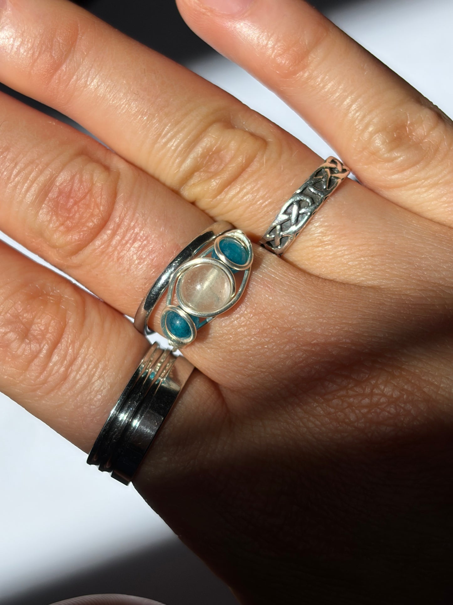 Wire-Wrapped Clear Quartz and Apatite Ring (Pandora Size 51.5 - US Size 6.25)