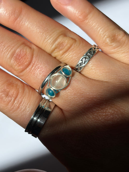 Wire-Wrapped Clear Quartz and Apatite Ring (Pandora Size 51.5 - US Size 6.25)