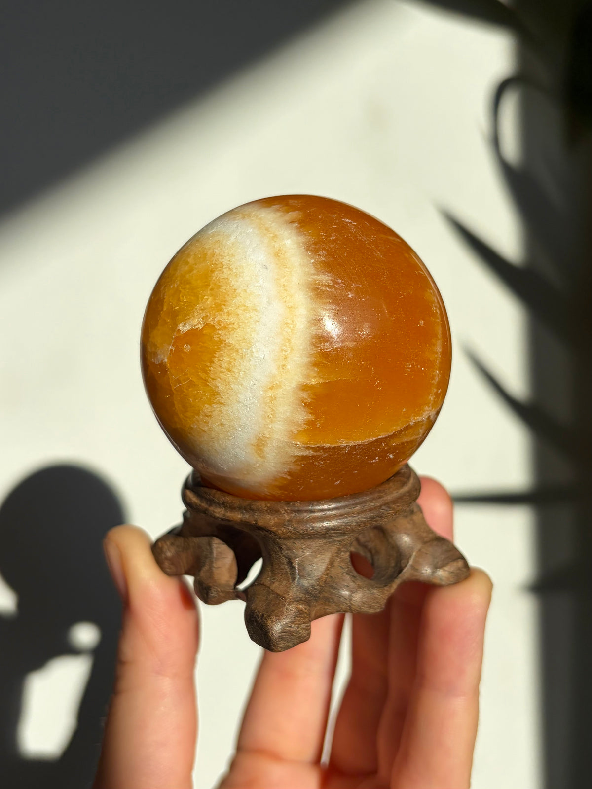 50mm Yellow Banded Calcite Sphere with stand