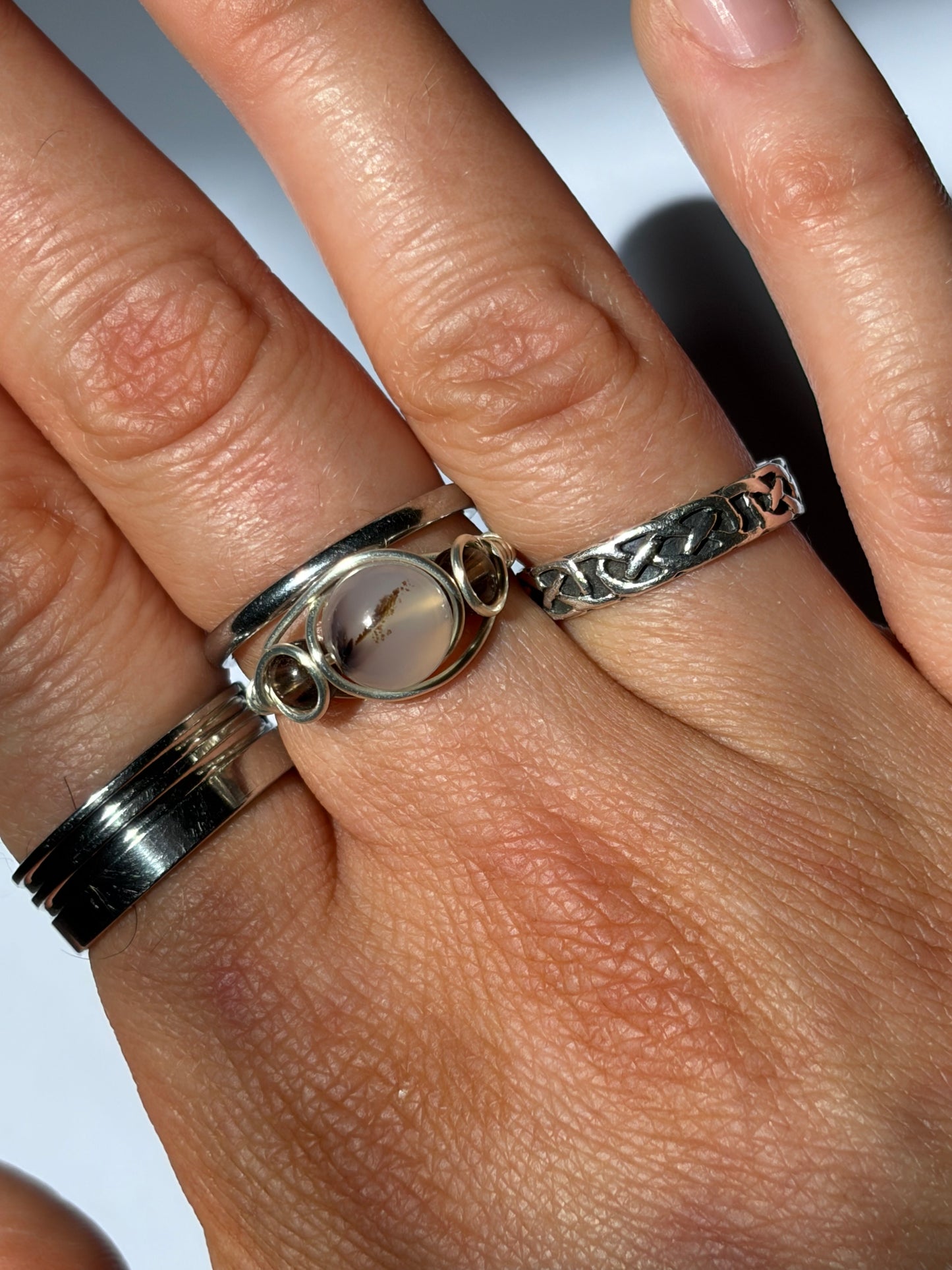 Wire-Wrapped Agate and Smokey Quartz Ring (Pandora Size 50 - US Size 5.5)