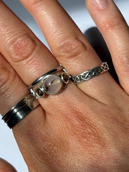Wire-Wrapped Agate and Smokey Quartz Ring (Pandora Size 50 - US Size 5.5)