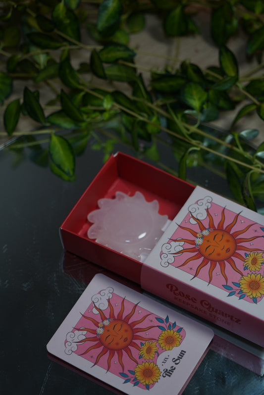 Rose Quartz “The Sun” Tarot Carving and Card