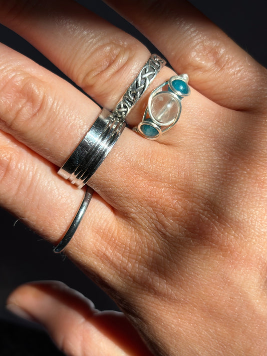 Wire-Wrapped Clear Quartz and Apatite Ring (Pandora Size 47.5 - US Size 4.75)